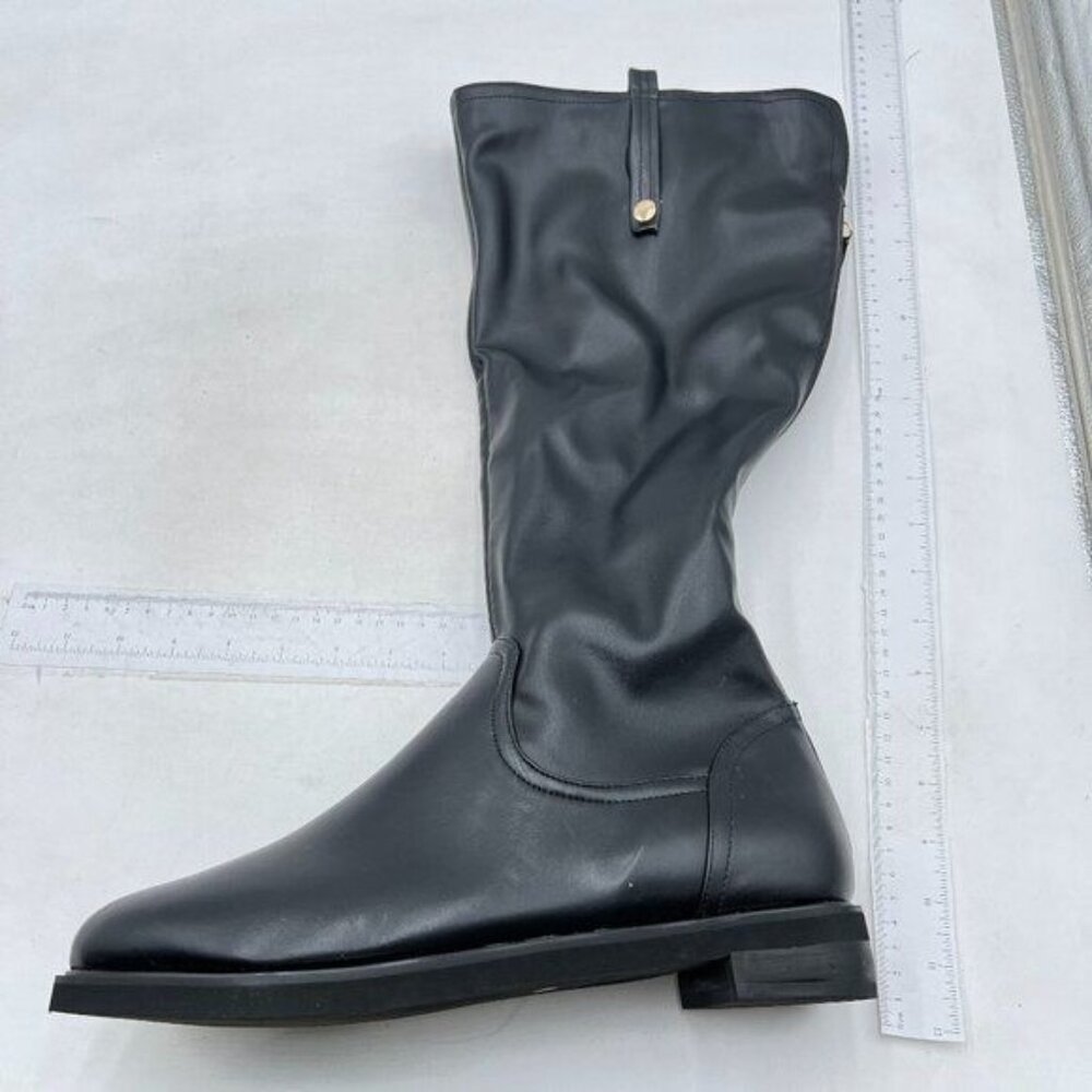 Black Round Toe Low Block Heel Riding Boot Back Zippers Casual Outdoor Long Boot
